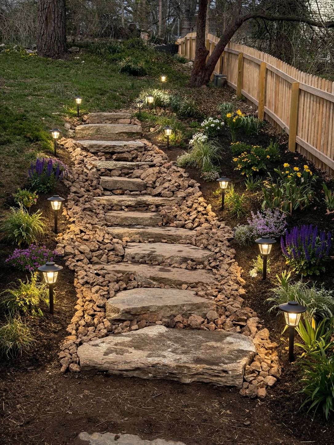 Stone steps and hardscape